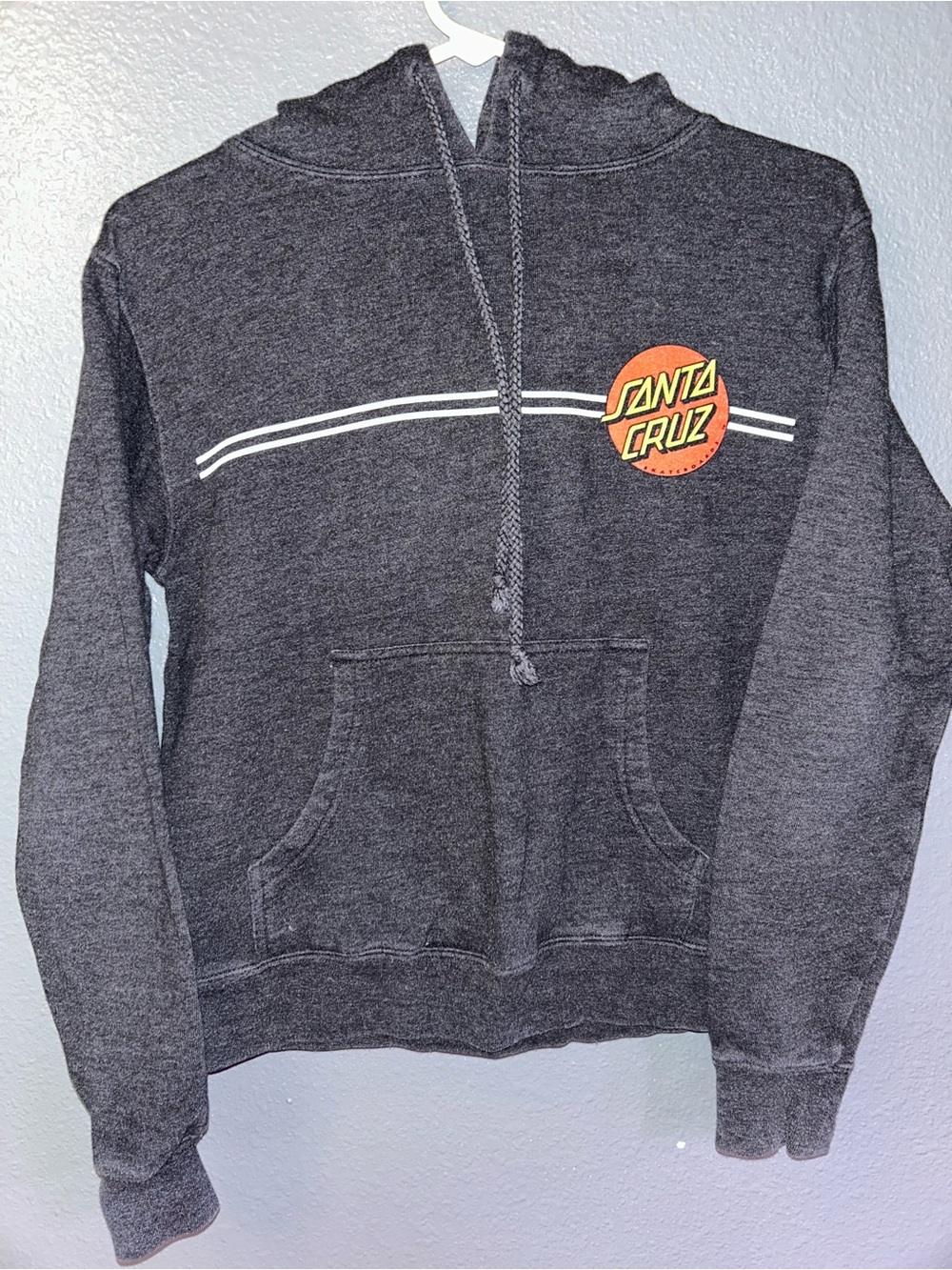 Santa Cruz Skateboards Men's Charcoal Gray Zip-Up Hoodie with Orange Logo